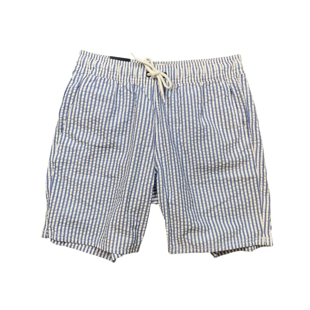 J Crew Swim Shorts Mens S Small Blue White Seersucker Brief Lined Cotton Blend